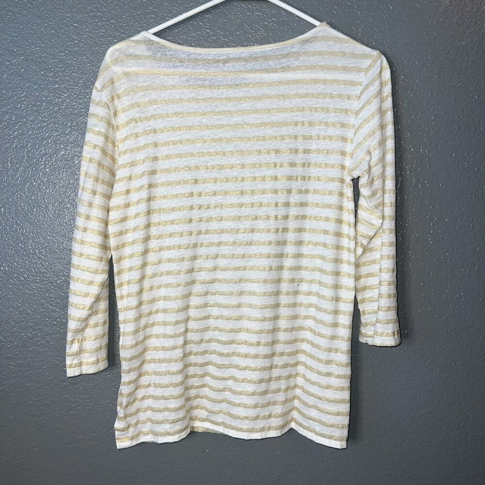 Majestic Paris for Neiman Marcus White & Gold Striped Long Sleeve Top - Medium - Picture 5 of 6